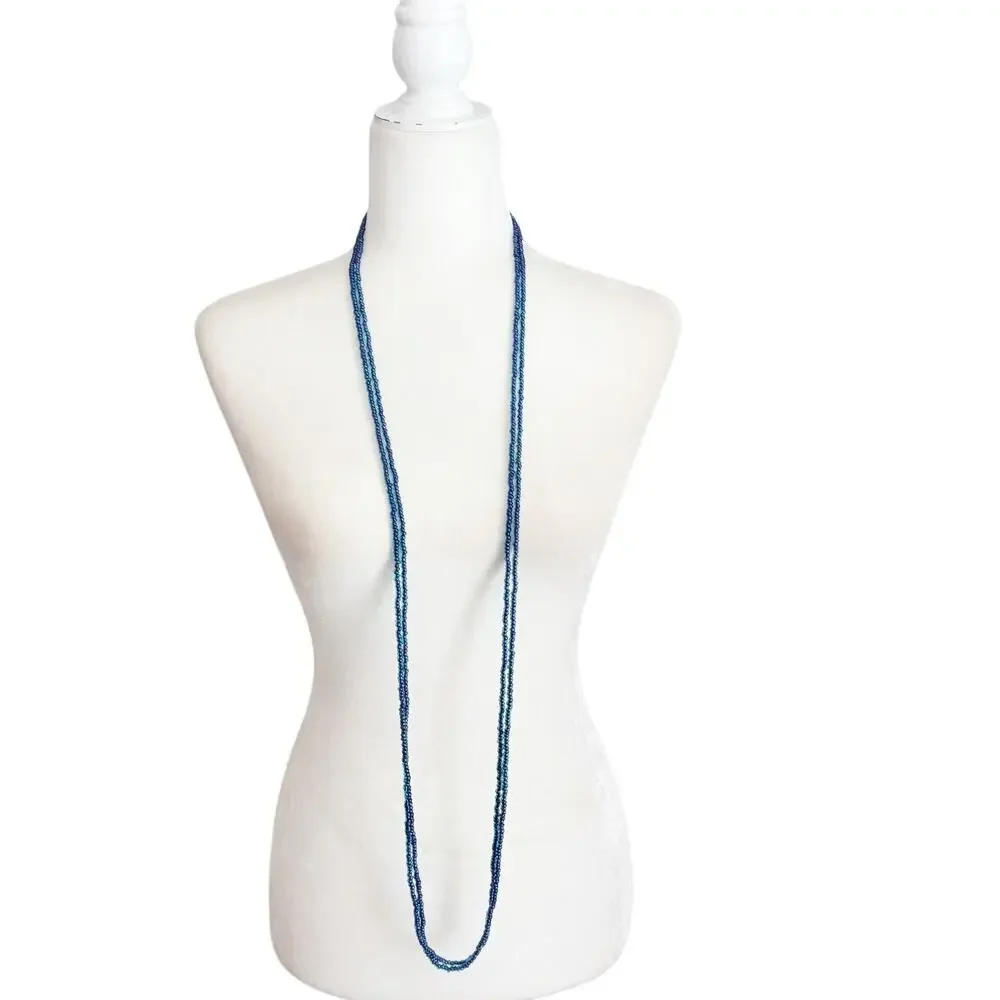 Vintage Marvella Clip Earring and Double Necklace Set Blue Seed Bead